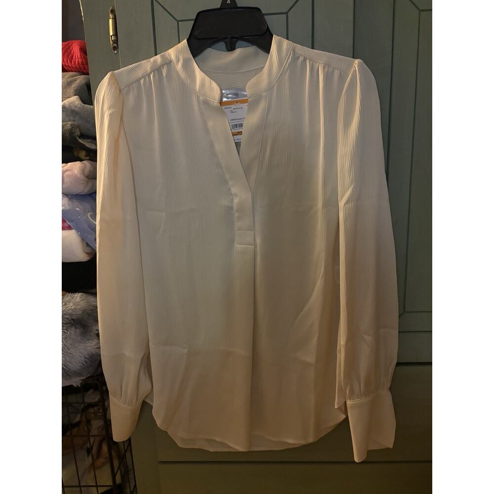 Anne Klein New Yellow Satin V-Neck Blouse Small S Long Sleeve Work Event Luxe NW